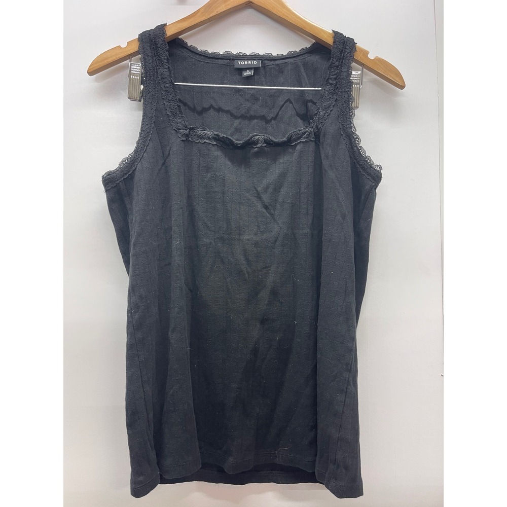 Torrid Womens Black Ribbed Lace Trim Tank Top Square Neck Sleeveless Size 1x
